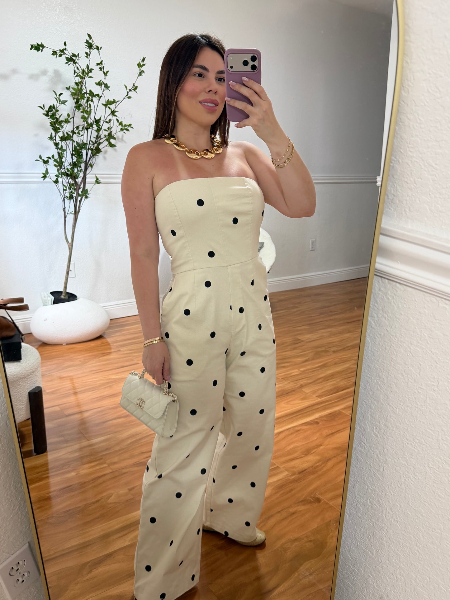 Enterizo white polka dots