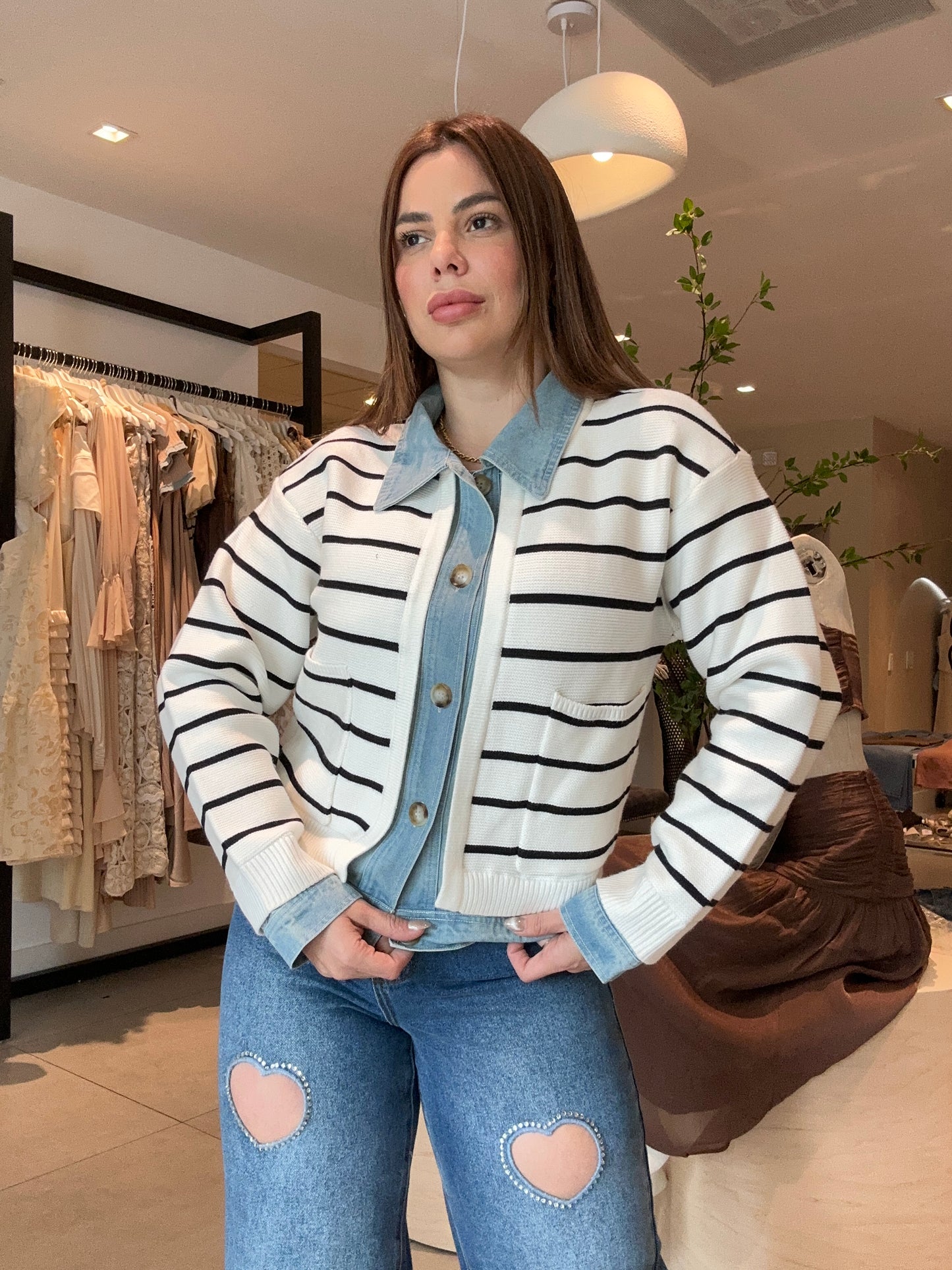 Denim line cardigan