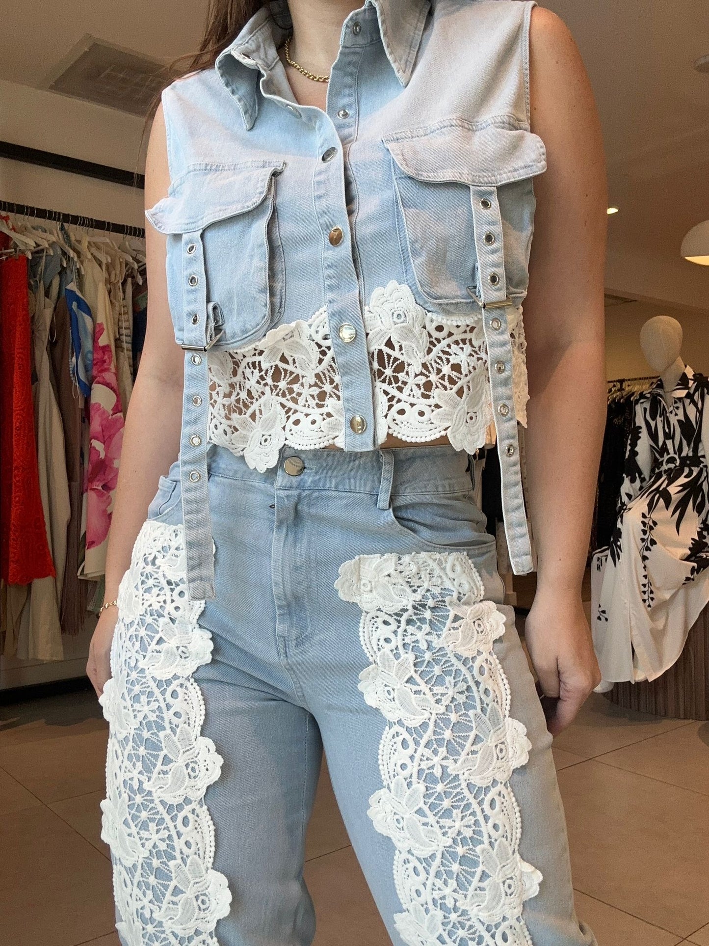Floral denim set