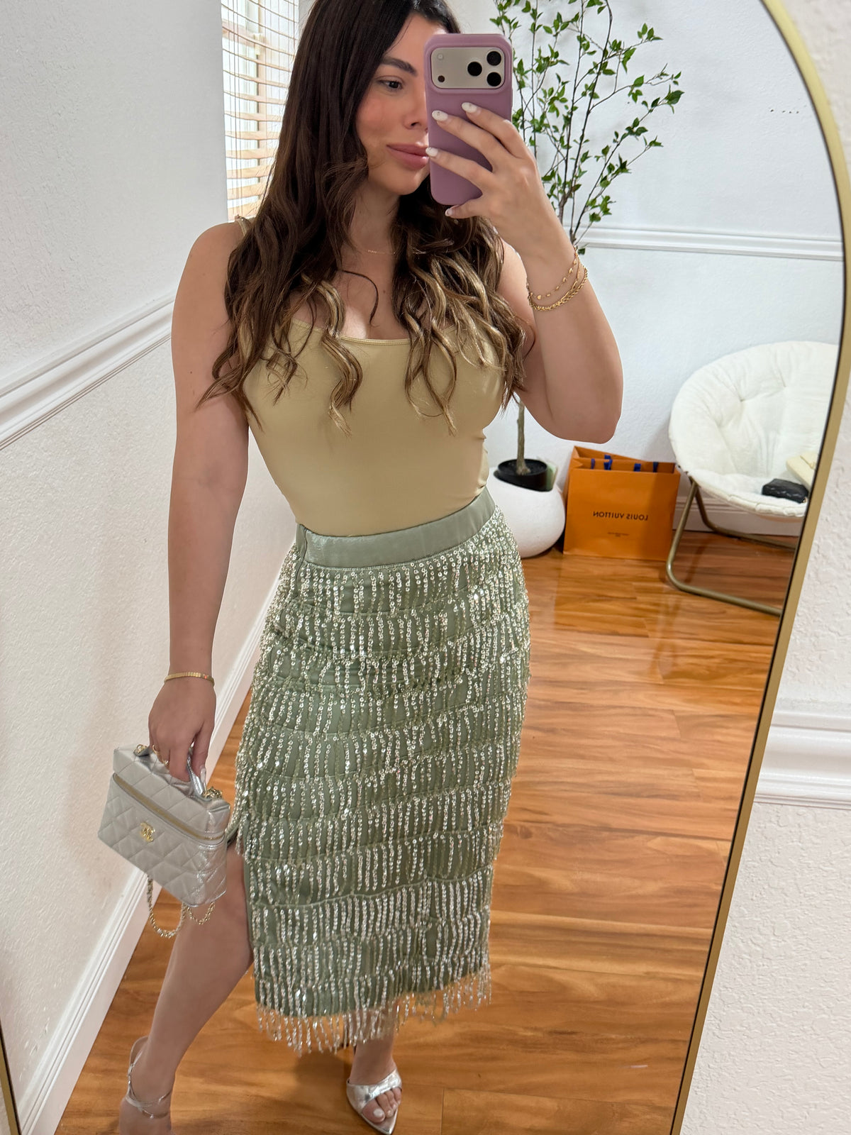 Sequin Cascade Midi Skirt
