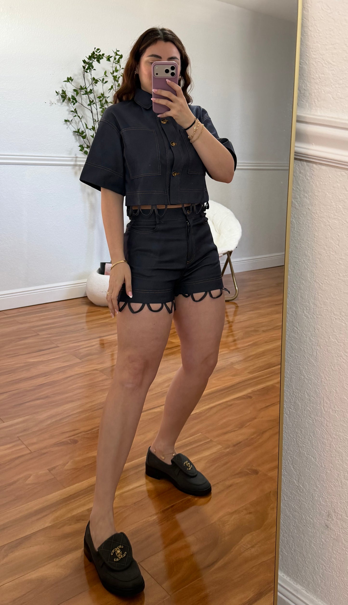 Denim short set