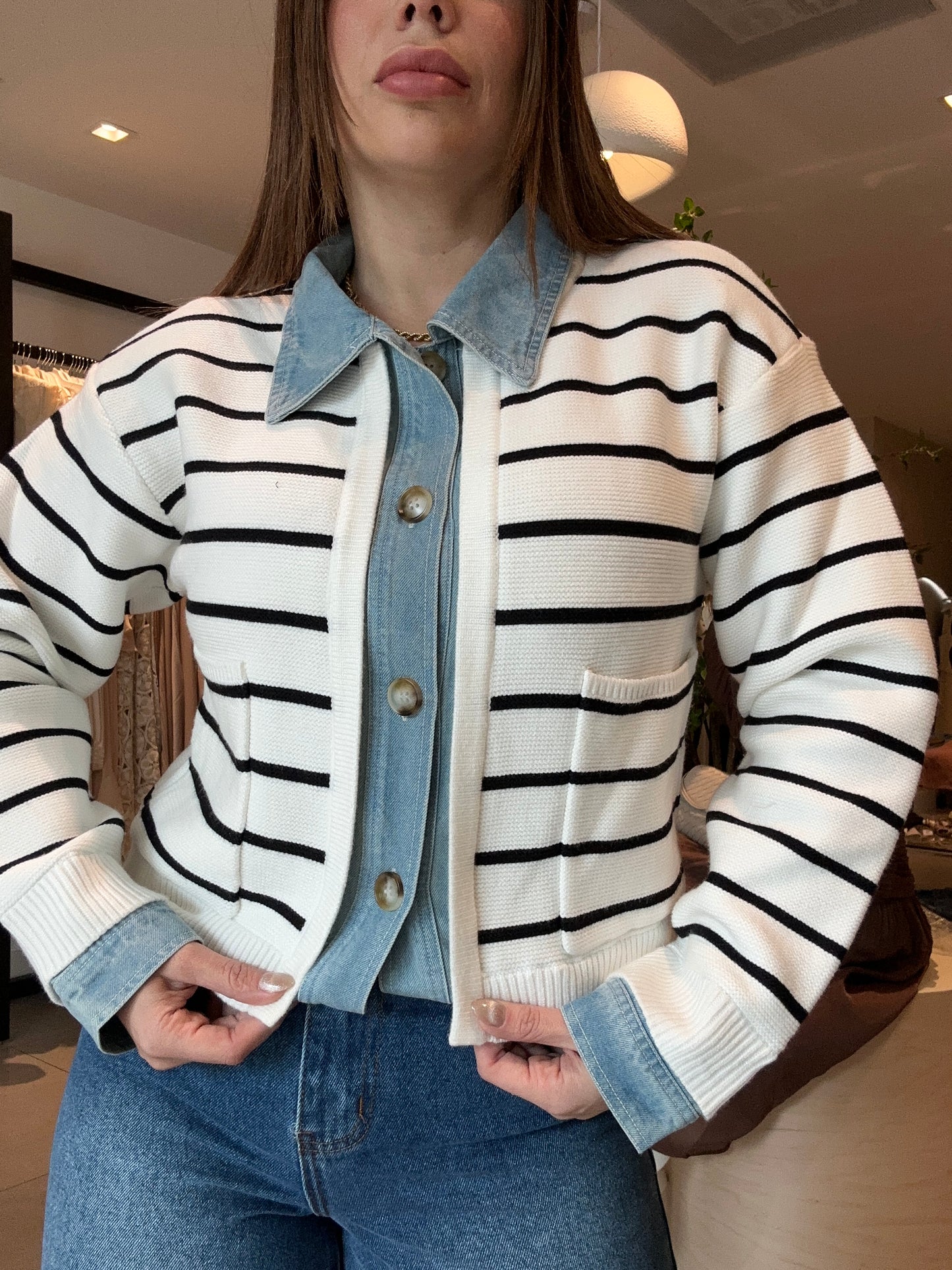 Denim line cardigan