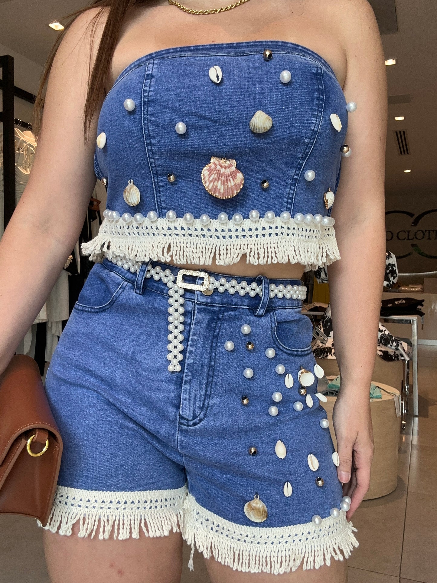 Denim coral set