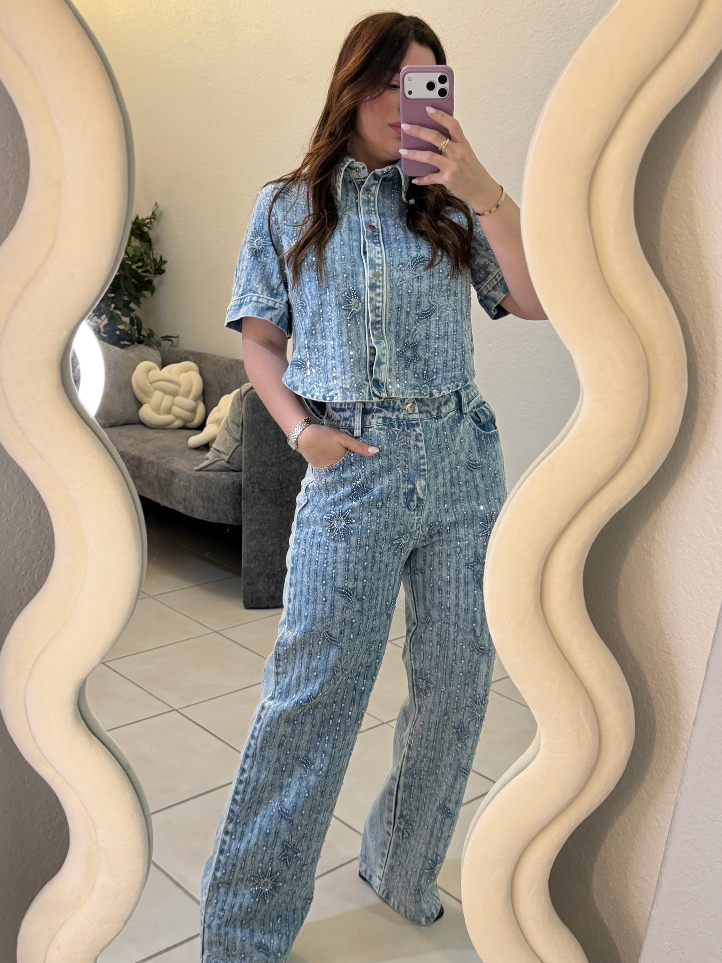 Denim shyne set