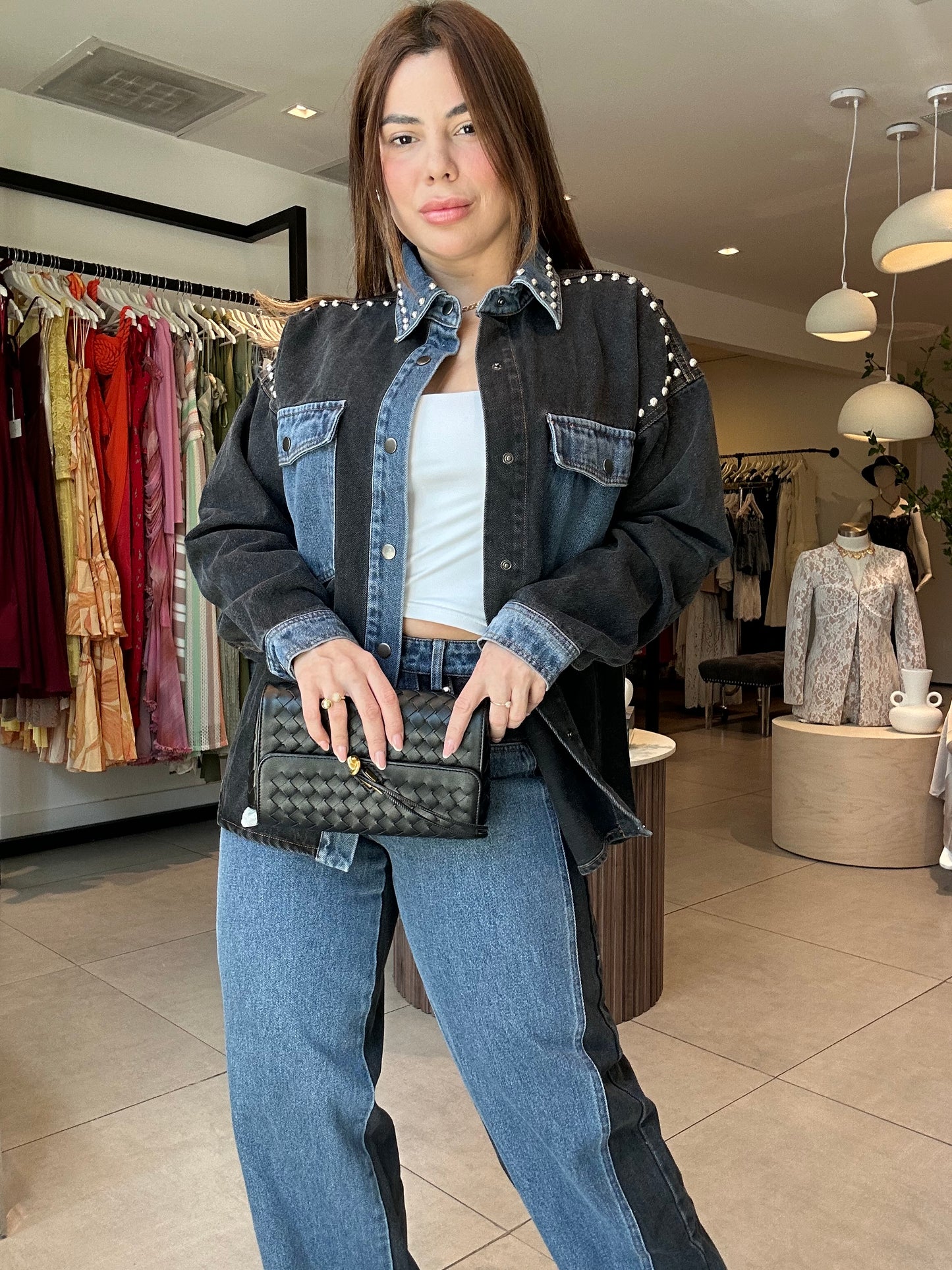 Denim black jacket set