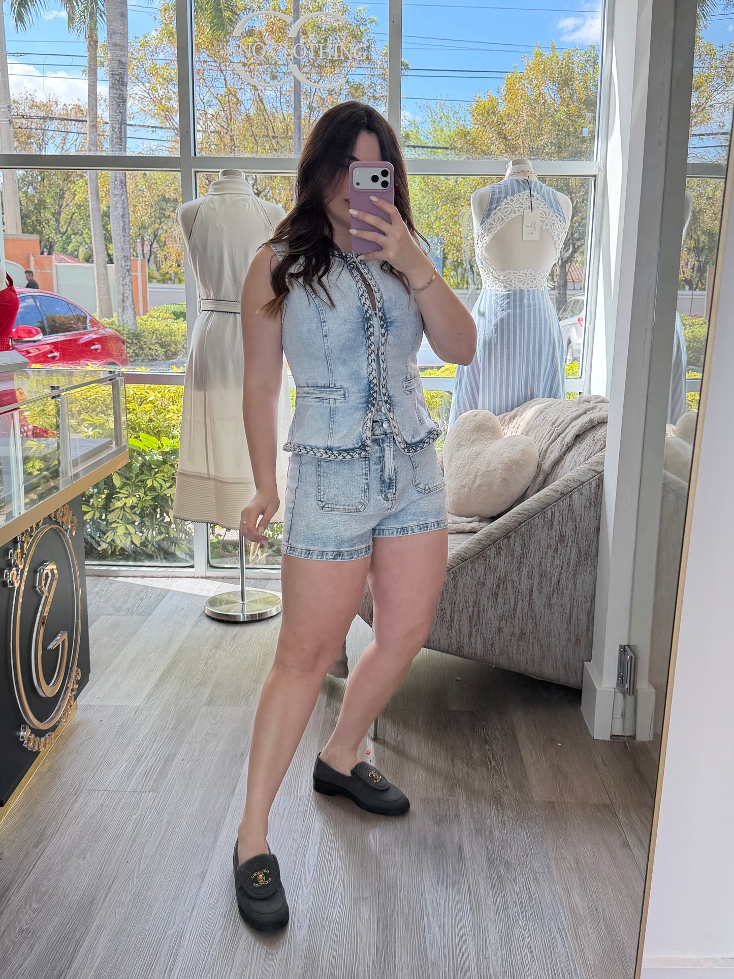 Denim short set