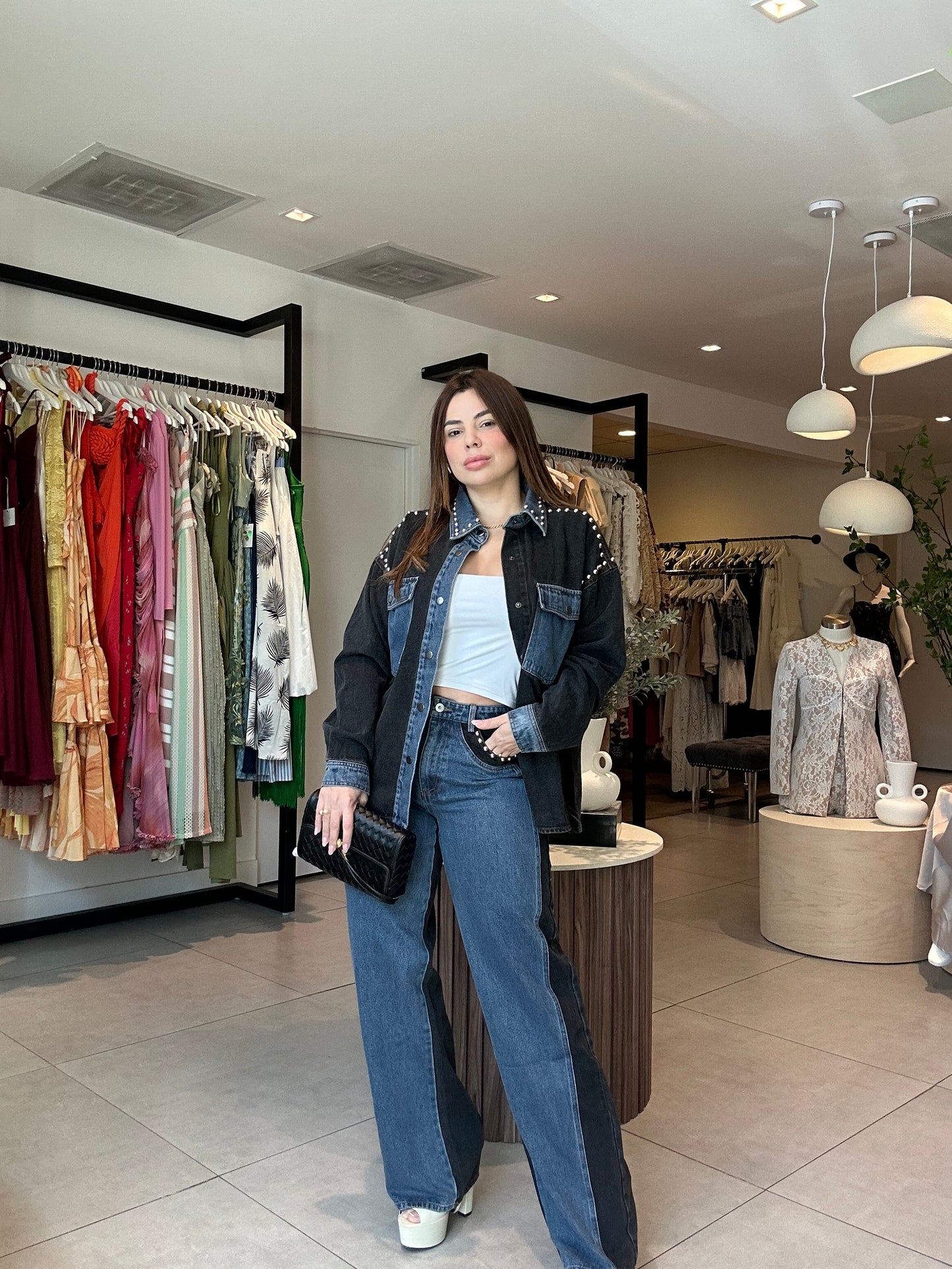 Denim black jacket set