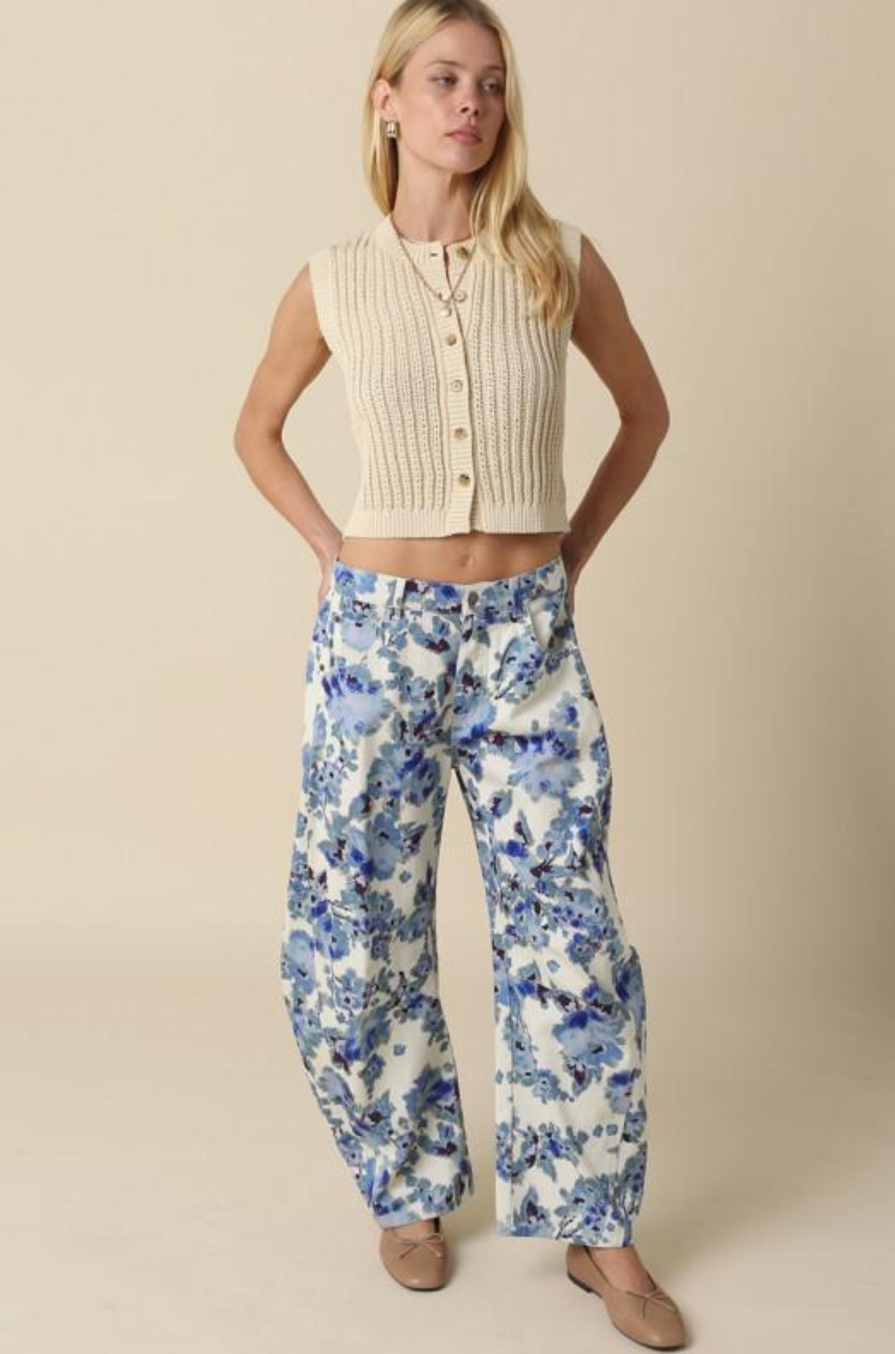 The flowers barrel Jeans strech