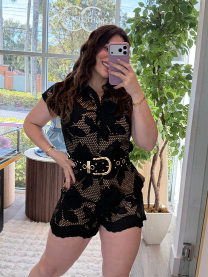 Embroider Black Romper- PRE ORDEN