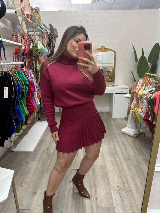 Burgundy Comfy Skirt Set