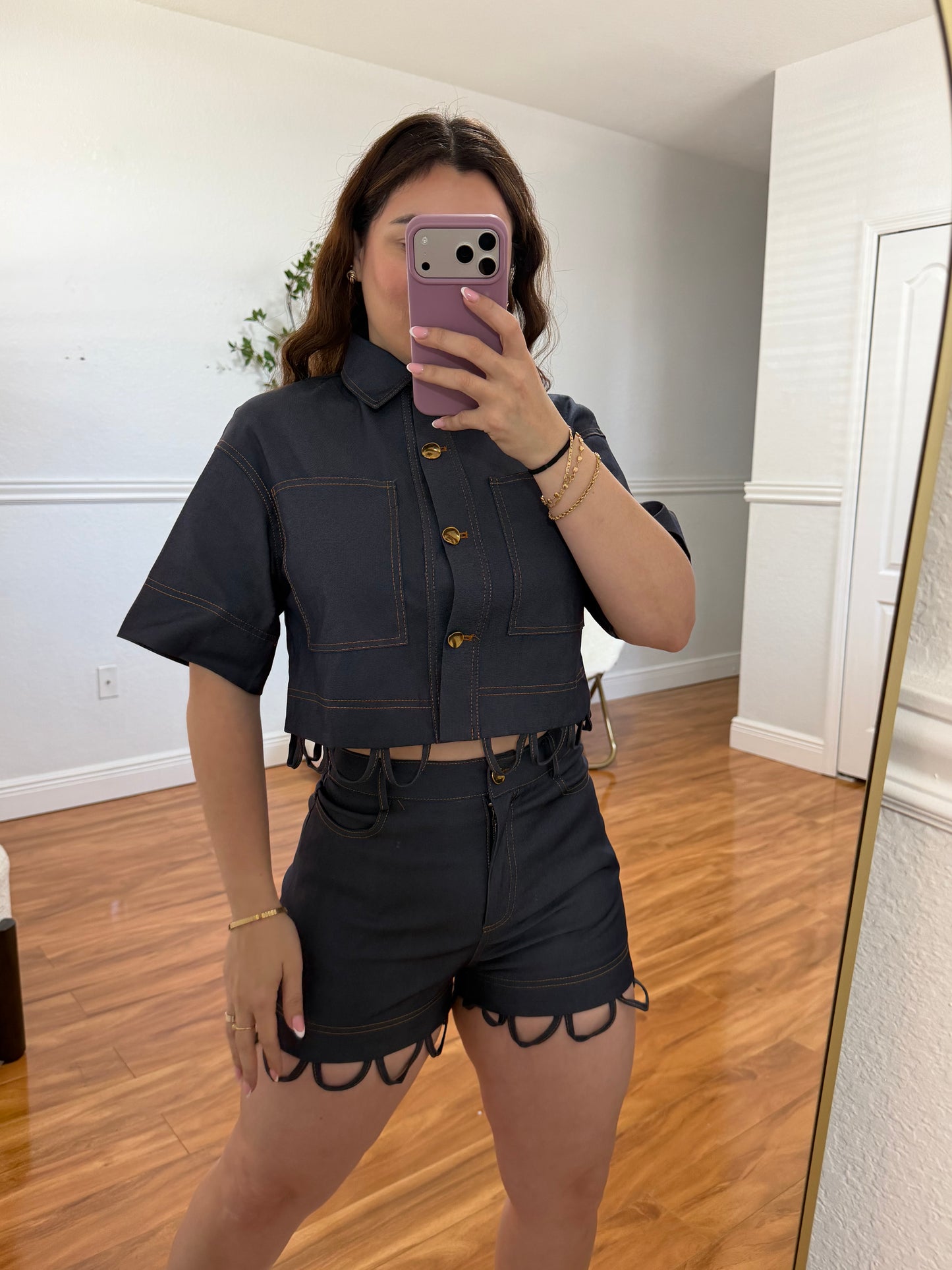 Denim short set