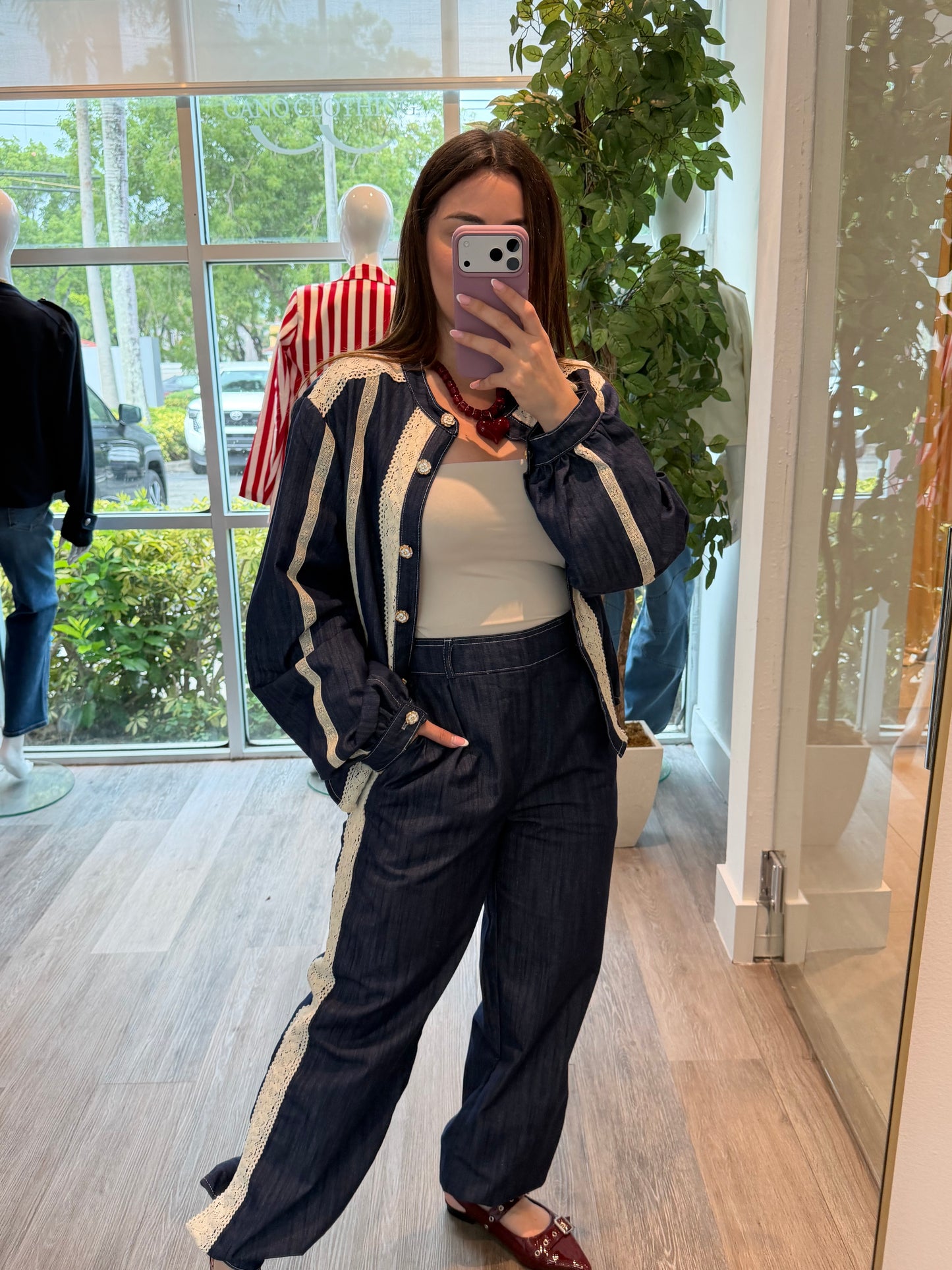 Denim embroidered set