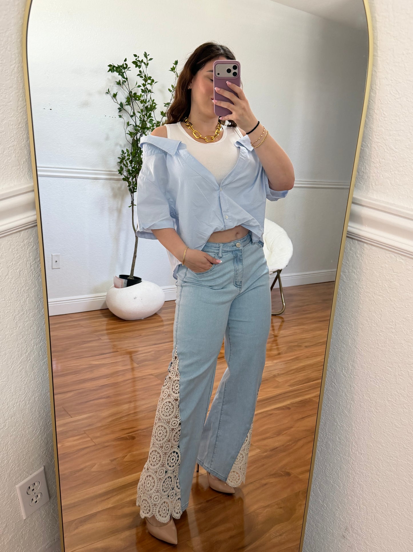 Embroidery stretchy jeans