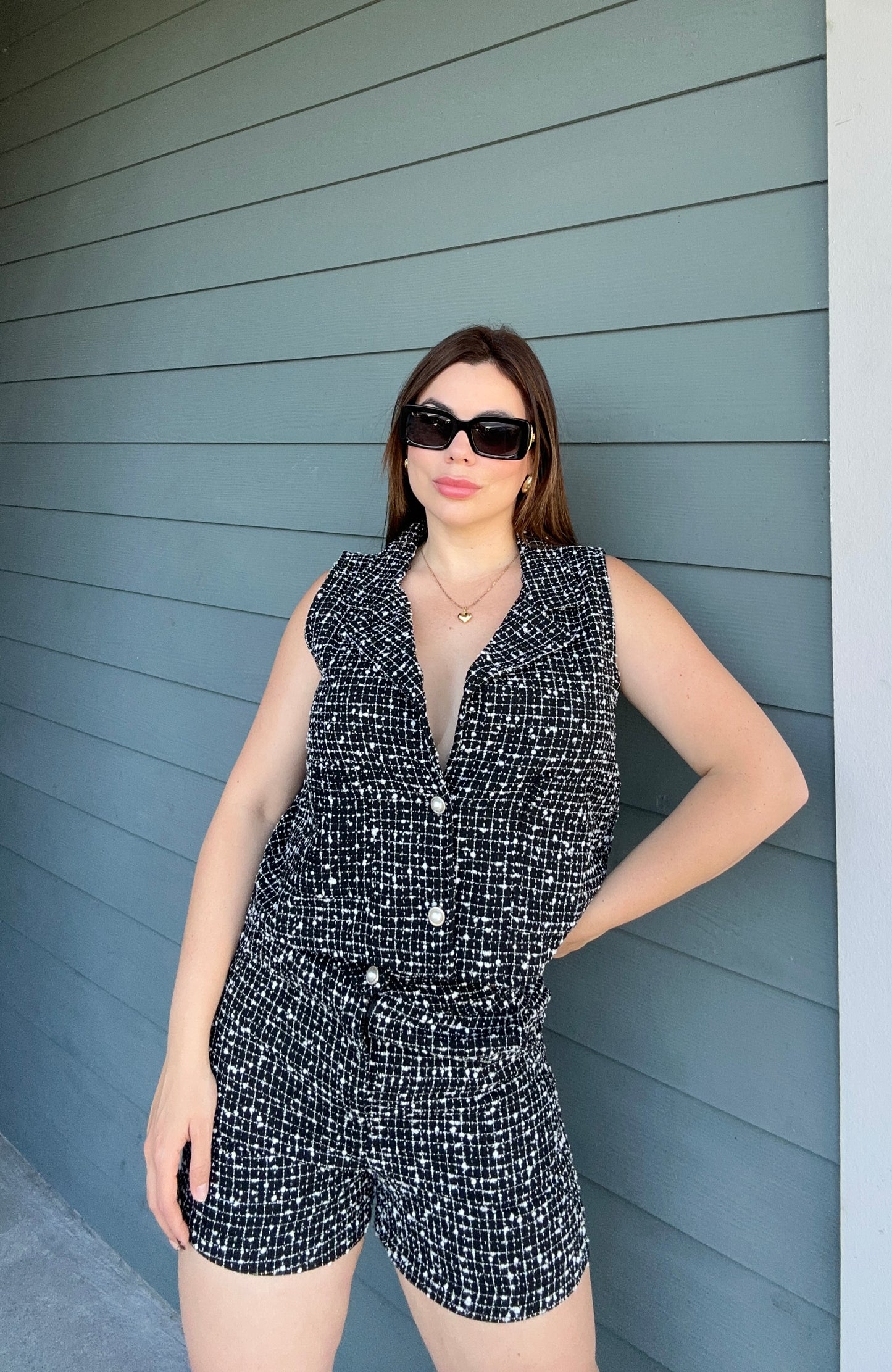 Tweed short-Vest set