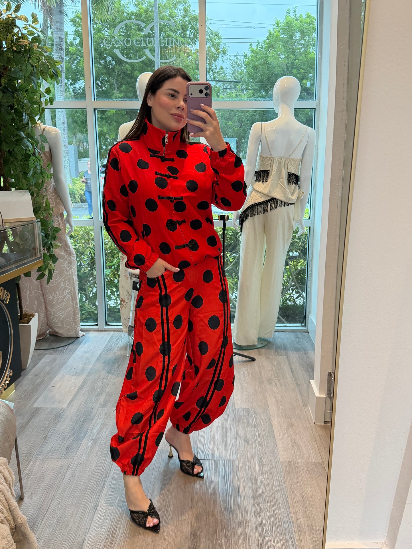 Red polka set