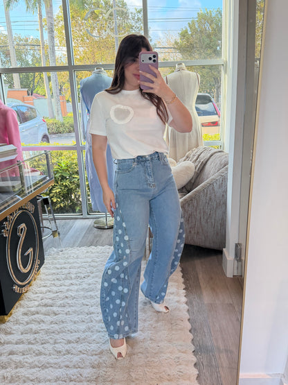 Denim baggy polka dots