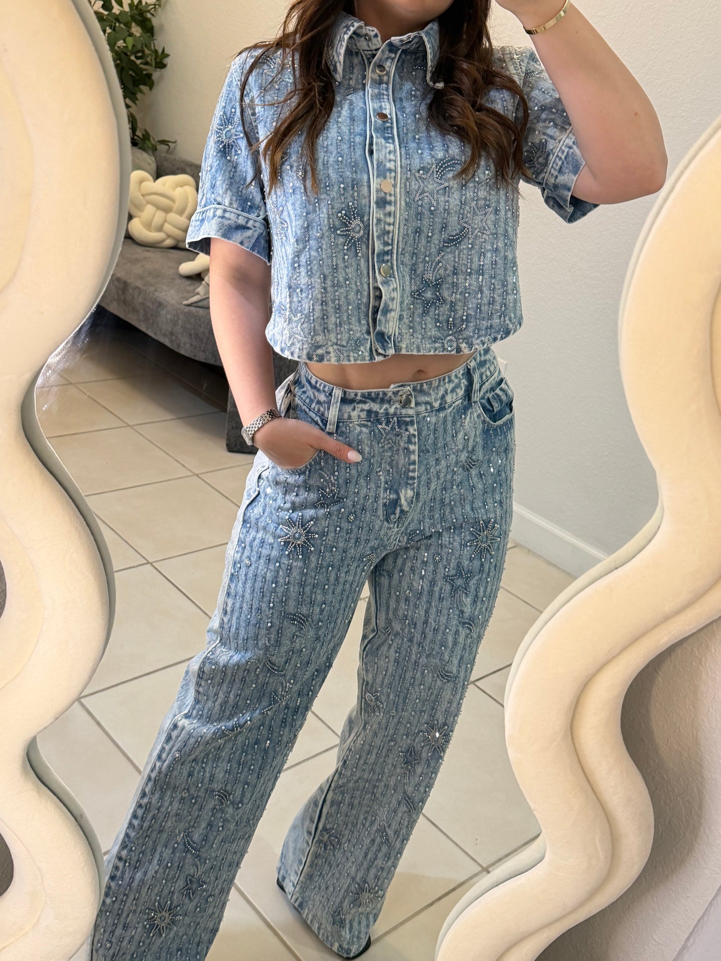 Denim shyne set