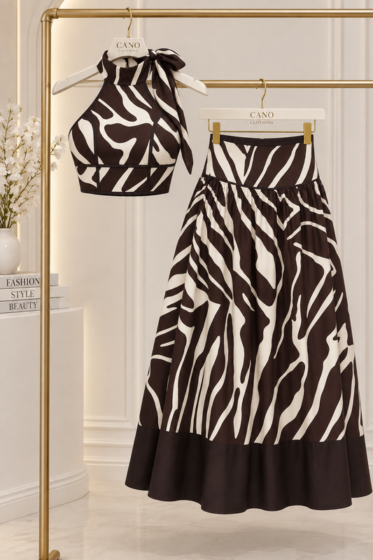 Zebra Print Halter Top & Skirt Set