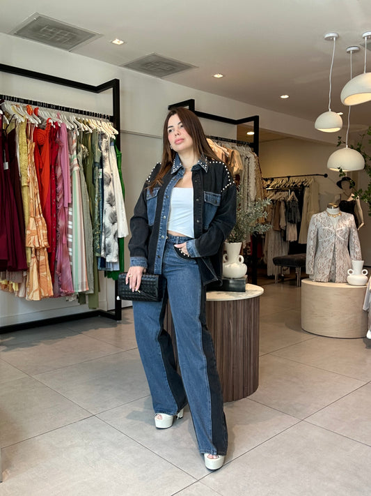 Denim black jacket set