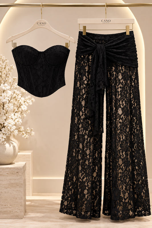 Black lace corset set