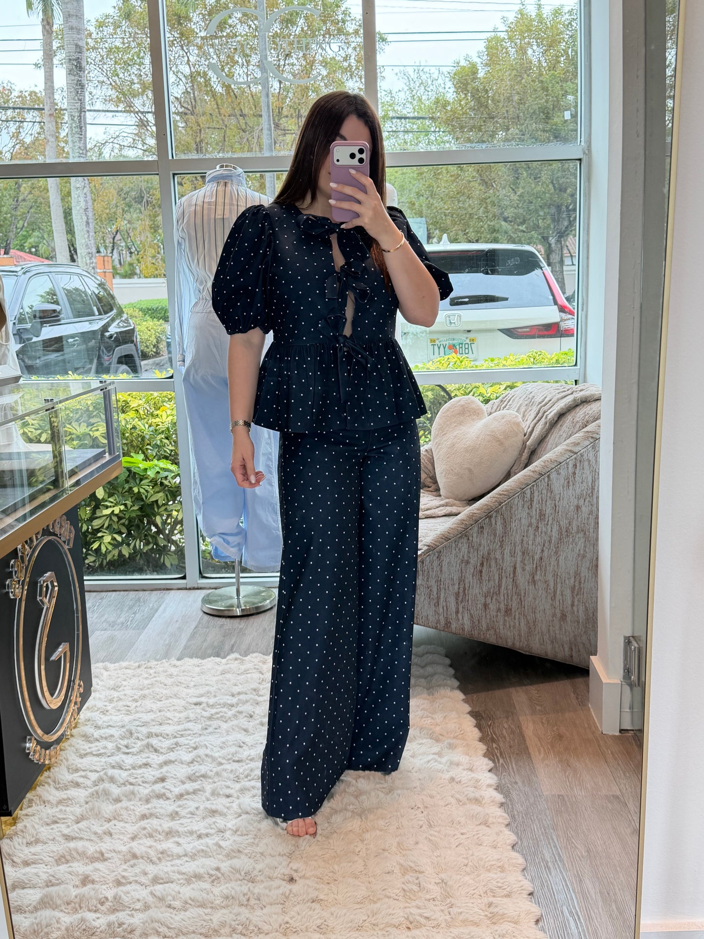 Navy polka dots set