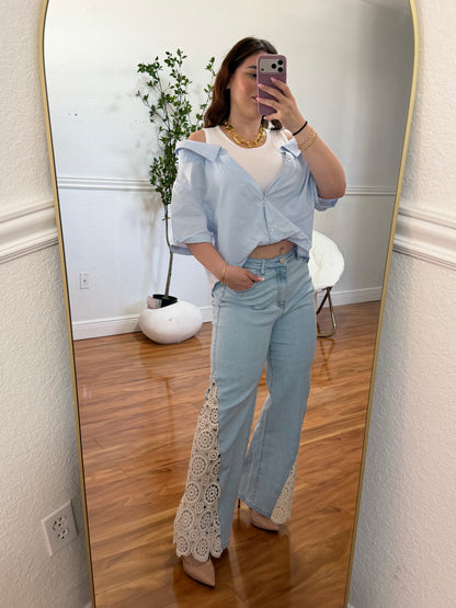 Embroidery stretchy jeans