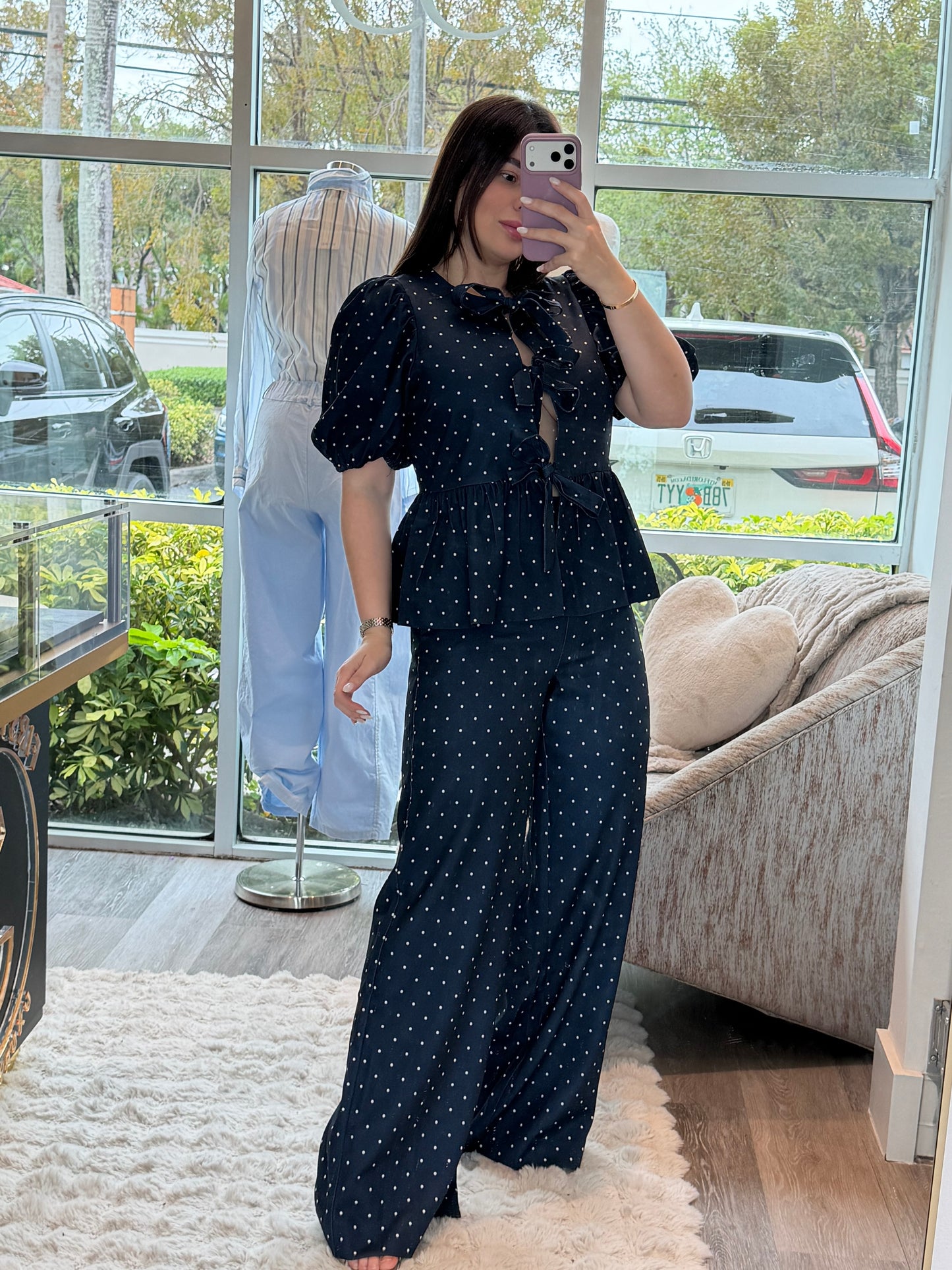 Navy polka dots set