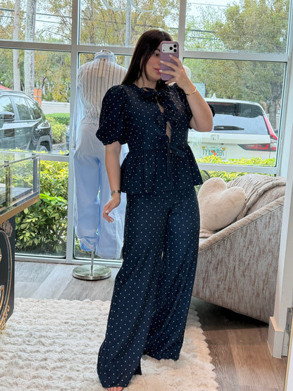 Navy polka dots set
