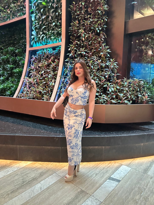 Flor azul skirt set