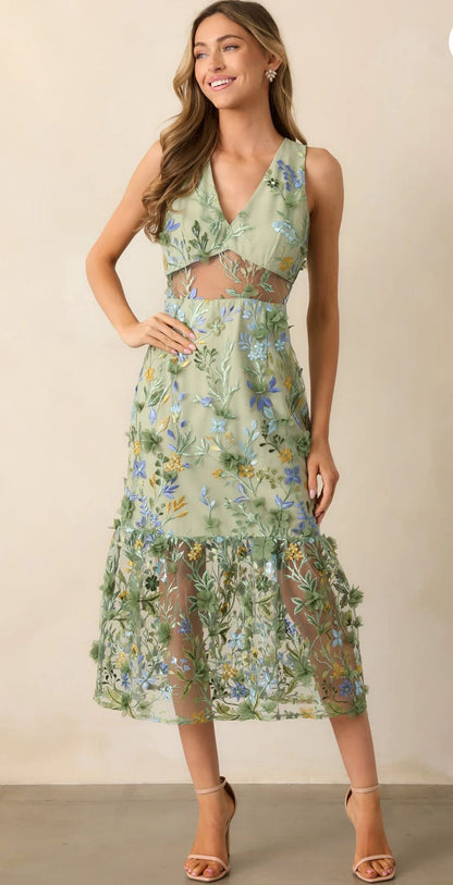 Green flowers Maxi dress