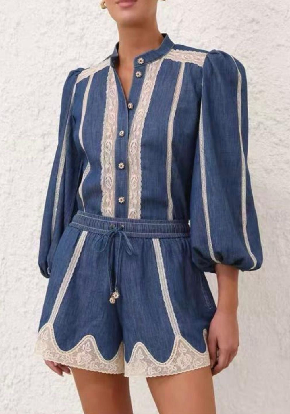 Embroidery Denim short set