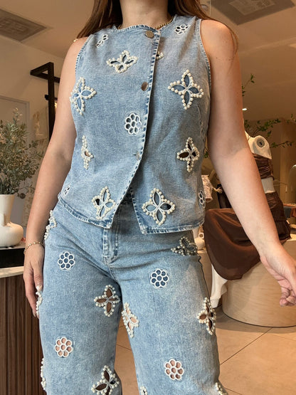 Denim floral set