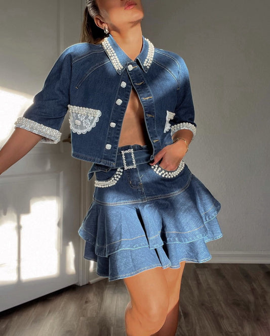 Denim Skirt violet set