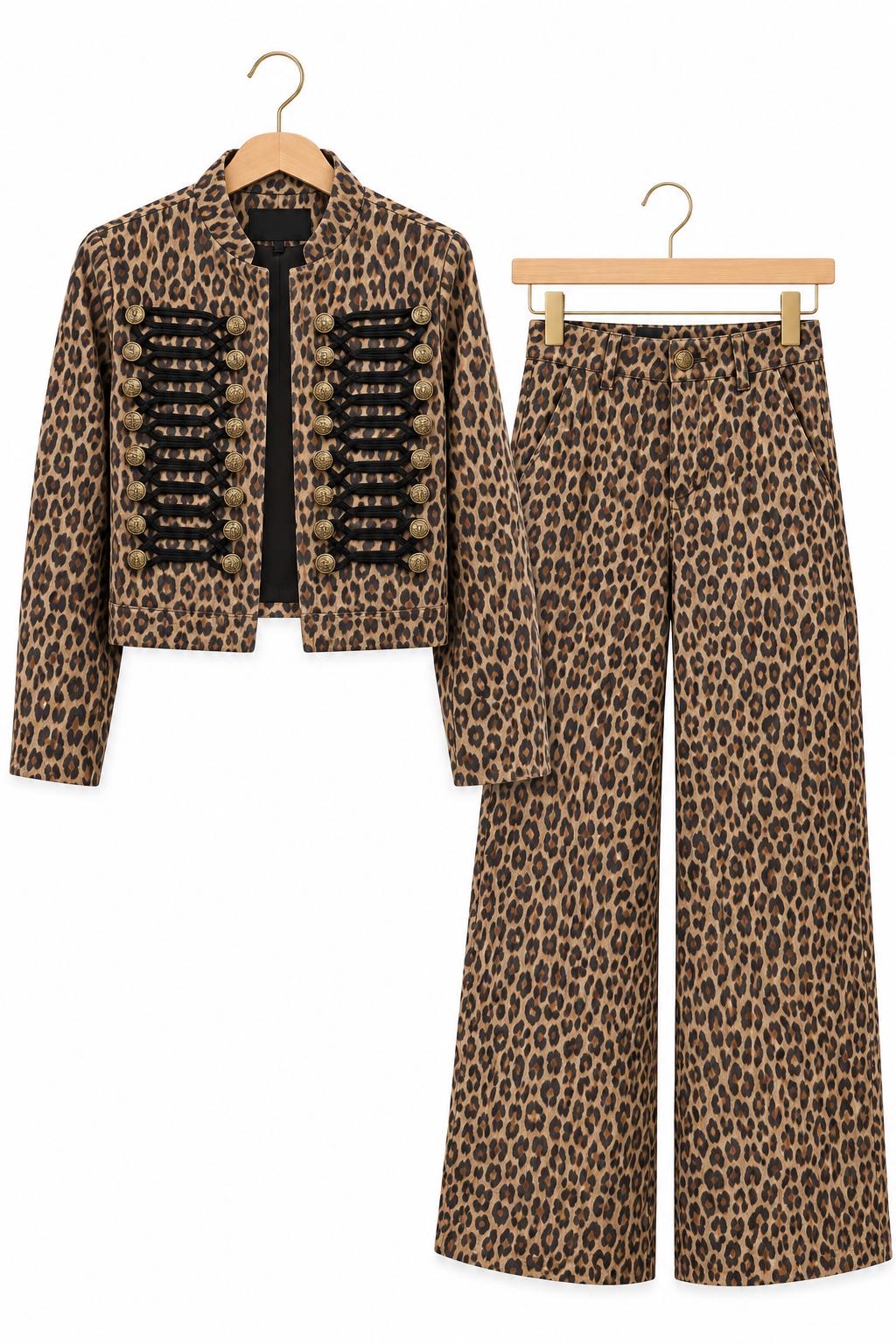 Leopard Print Jacket and Pants Set