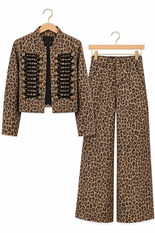 Leopard Print Jacket and Pants Set