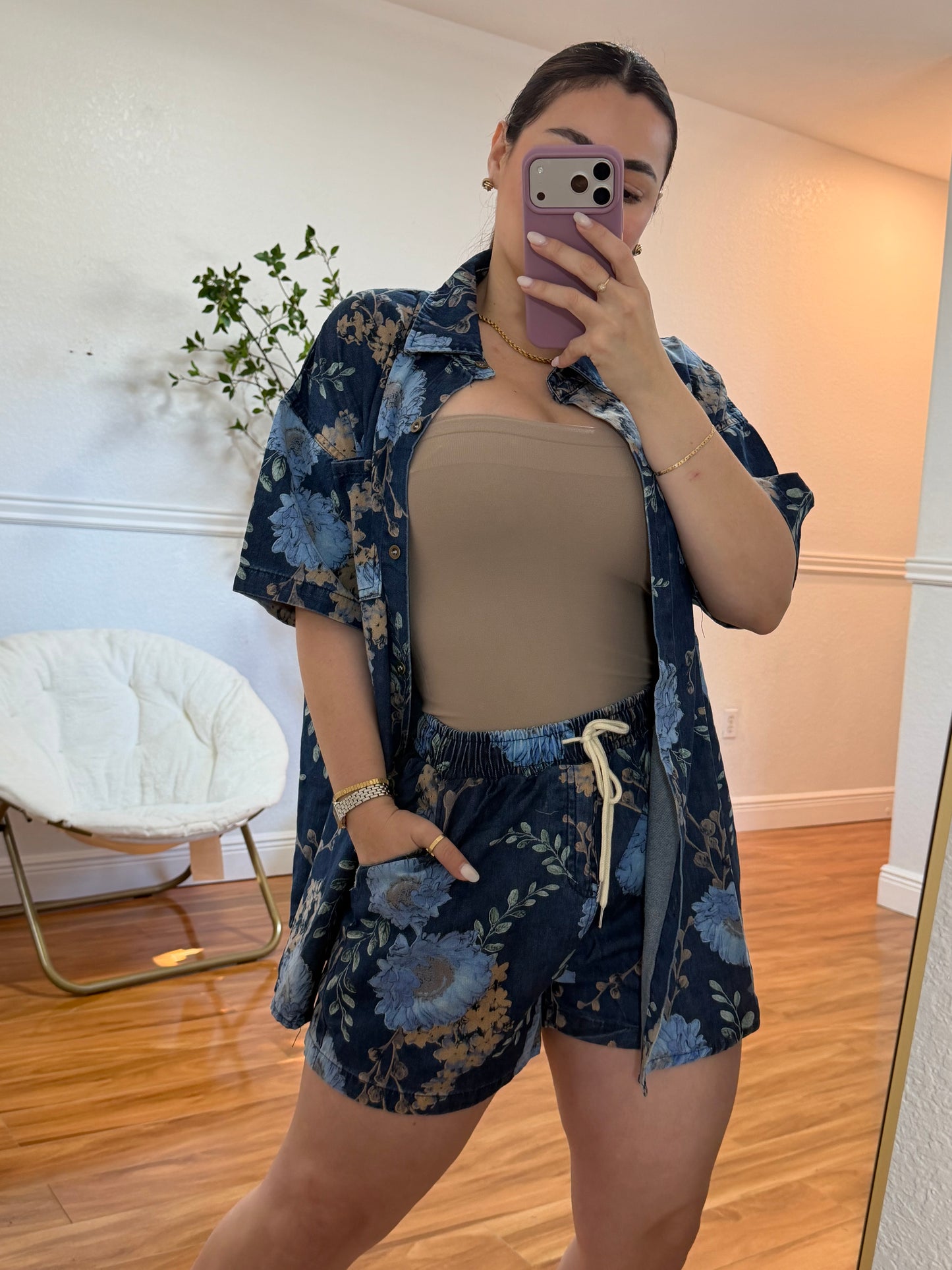 Floreado short denim set