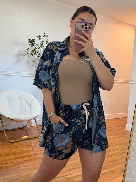 Floreado short denim set