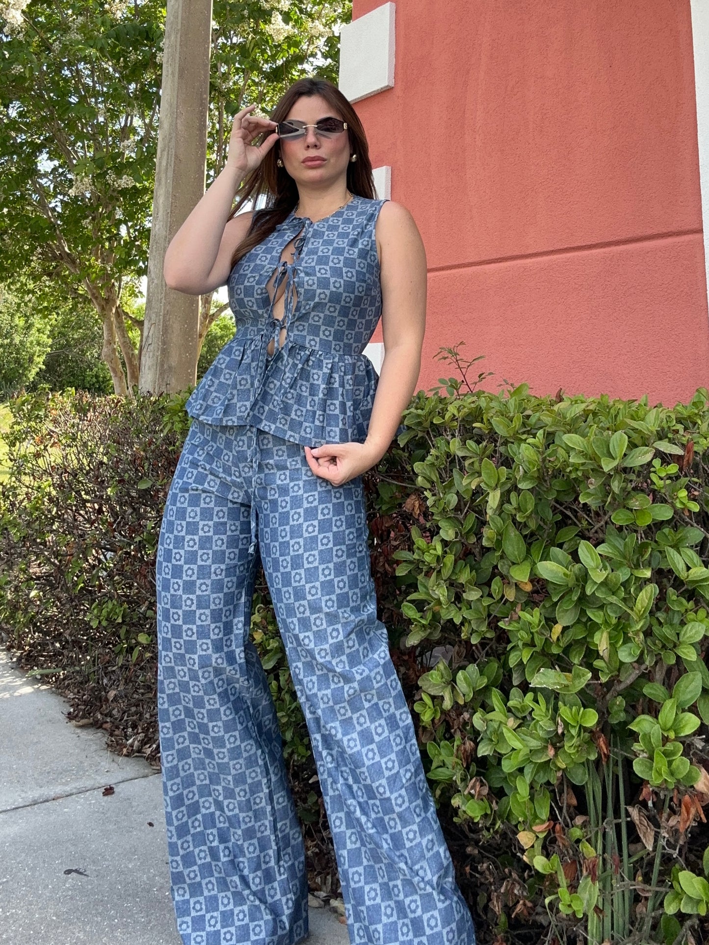 Denim Flowers top