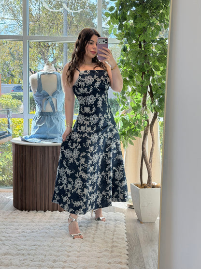 Embroider Maxi dress navy