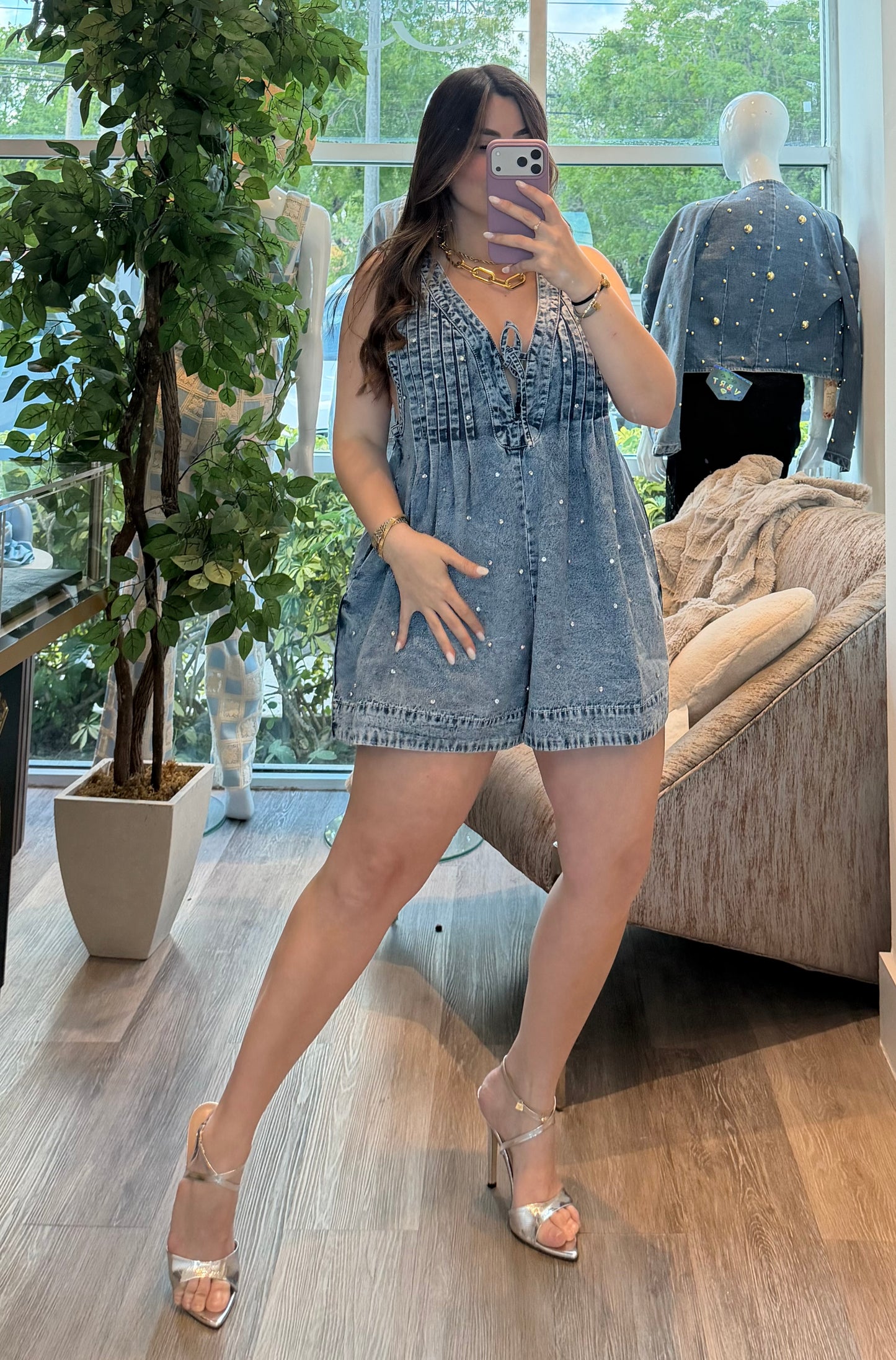 Crystal Denim romper