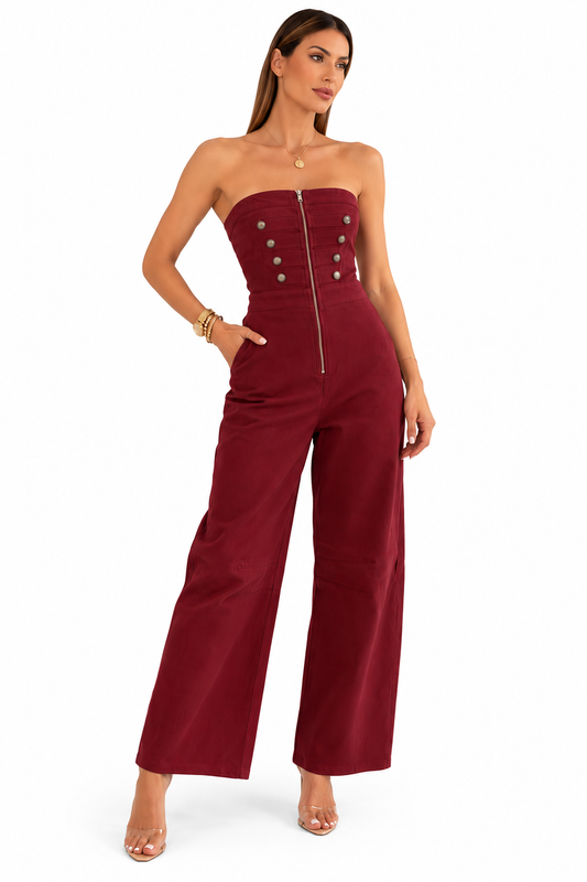 Button Front Utility Jumpsuit