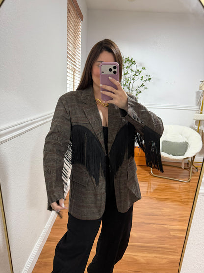 Plaid & Fringe Blazer