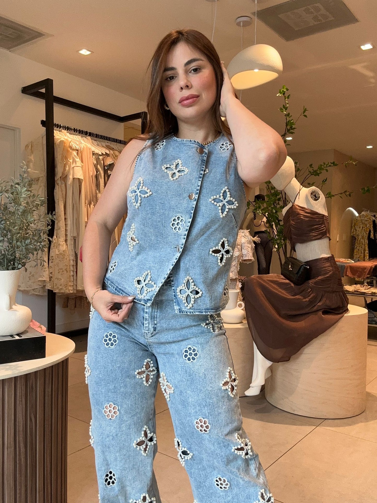 Denim floral set