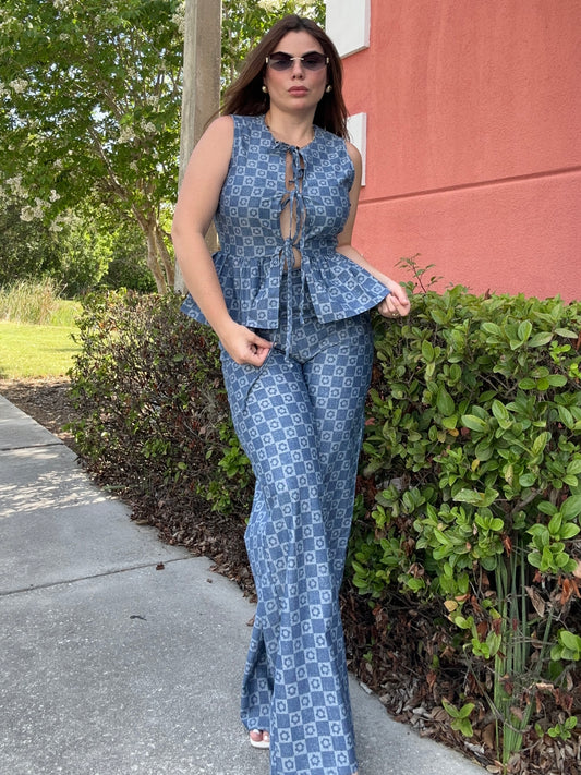 Denim Flowers top
