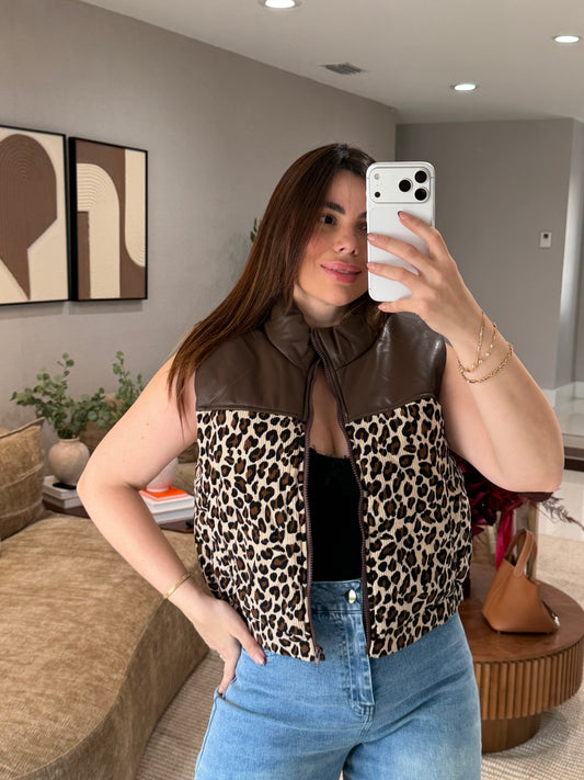 Lather leopard Vest