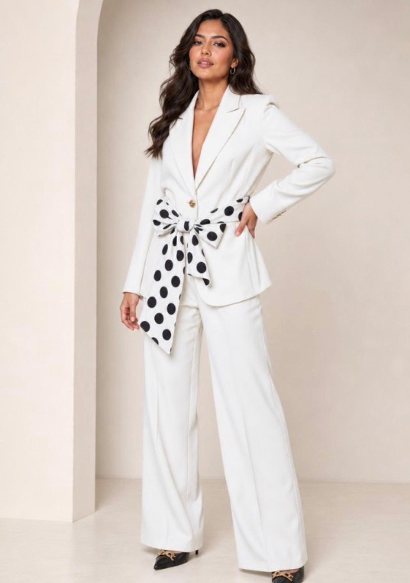 White Elegant polka dot set