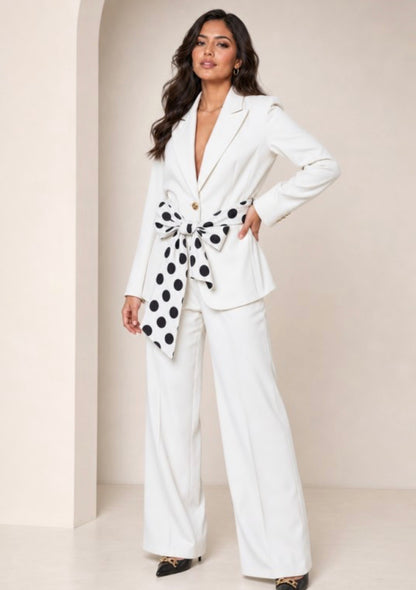 White Elegant polka dot set