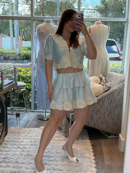 Lace seda skit set