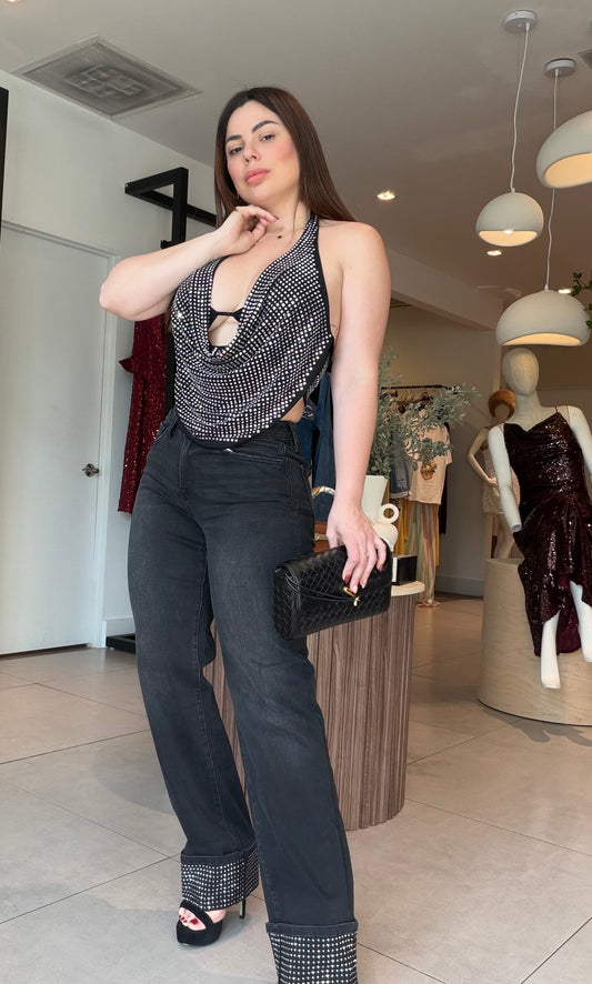 Blaaack shine pant strech