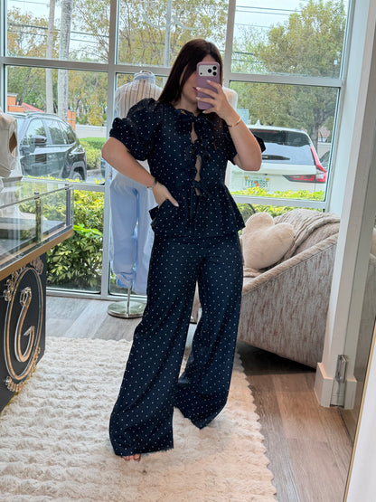 Navy polka dots set